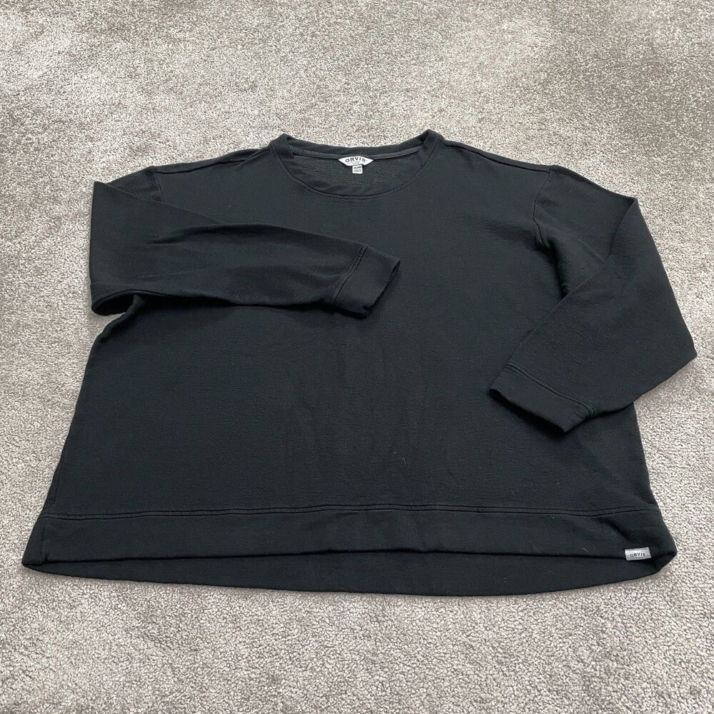 Orvis Pullover Sweatshirt Womens XXL Solid Black Crew Neck Modal Blend Casual
